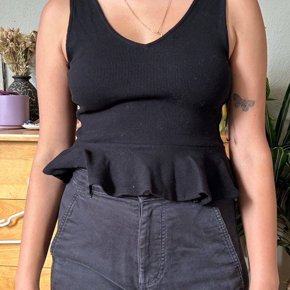Anthropologie Black Peplum Tank Top